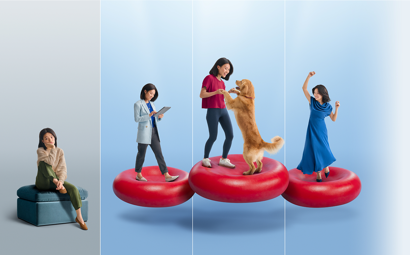 Image of people standing on a red blood cell